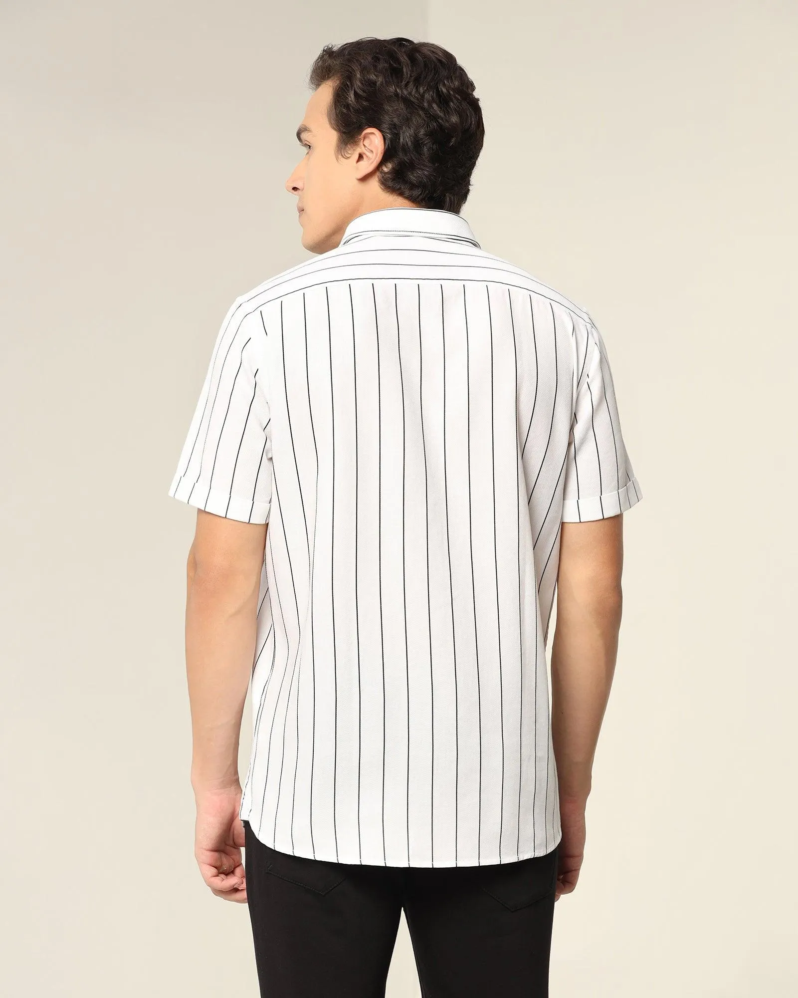 Formal Half Sleeve White Striped Shirt - Fabien