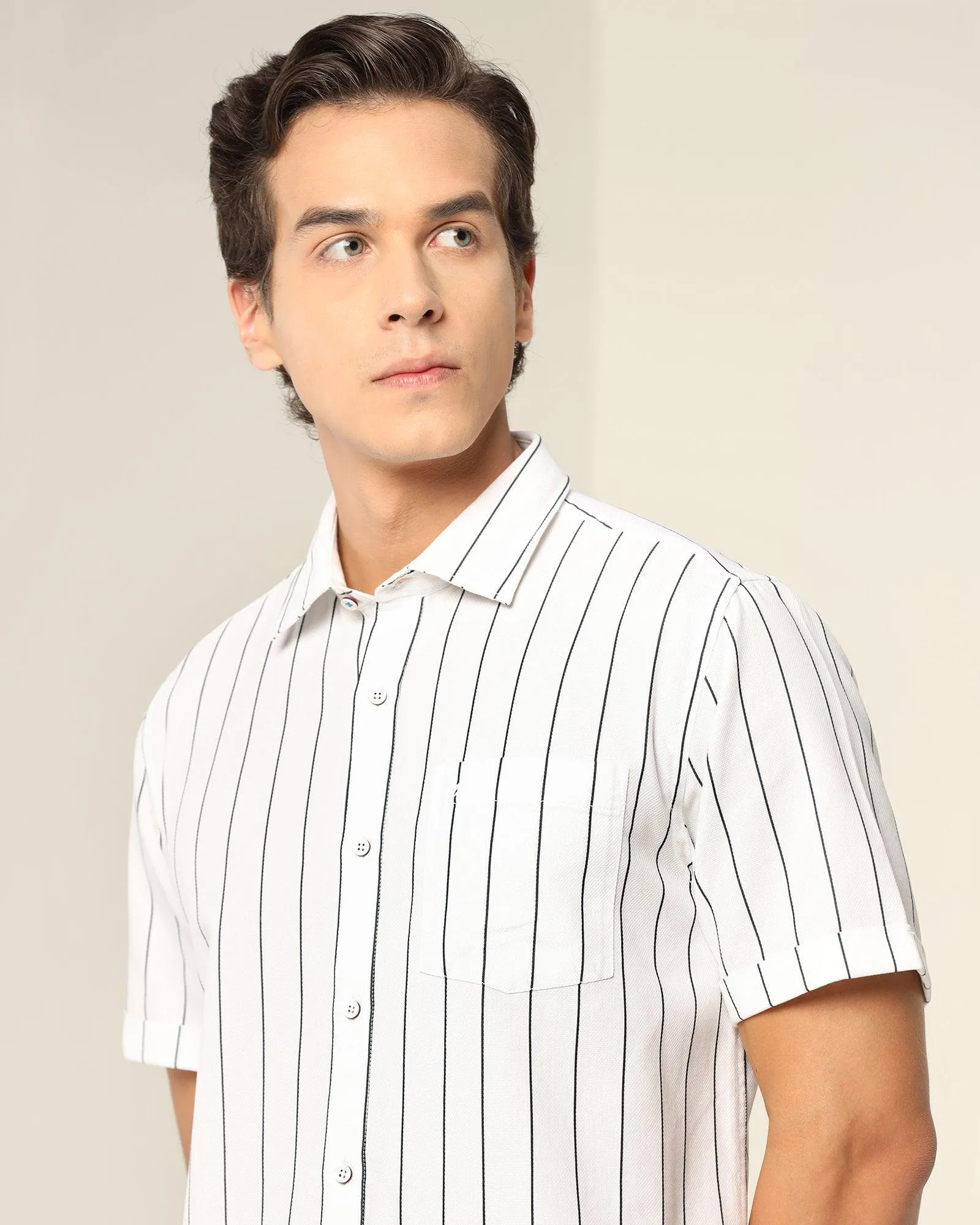 Formal Half Sleeve White Striped Shirt - Fabien