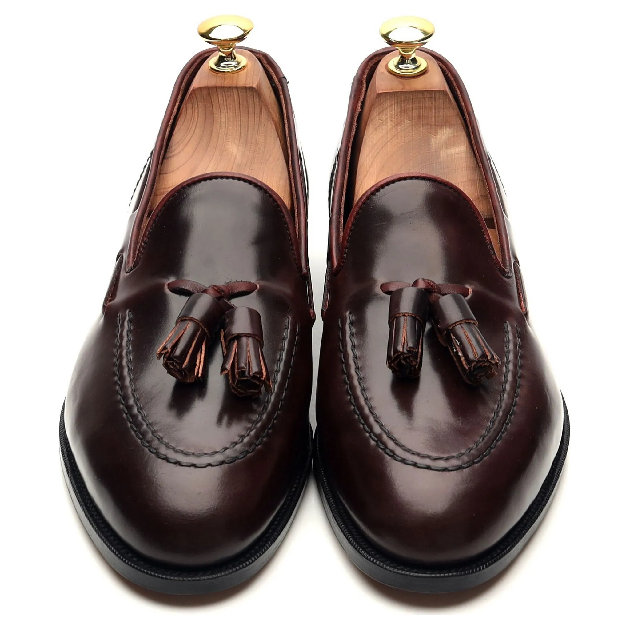 'Greenwich' Unlined Burgundy Cordovan Leather Tassel Loafers UK 8 E