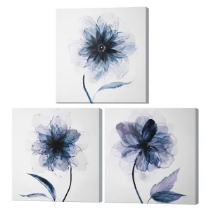 Indigo Bloom Canvas Wall Art Print Set of 3 - 24" x 24"