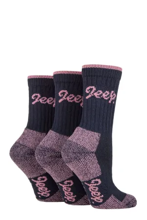 Jeep Ladies Terrain Boot Socks Pack of 3 Navy/Rose