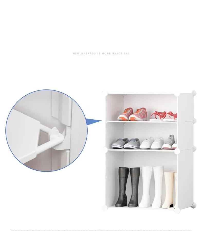 Kuber Industries Pack of 4 Shoes Cabinet |2 Column 4 -Tier Foldable Shoe Rack Organizer for Closet |Plastic Shoe Shelf Collapsible Shoes Box |Easy Assembly Shoe Cabinet with Lids | JL2C4TWH | White