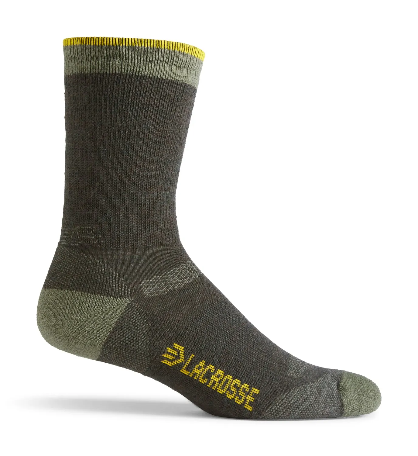 Lacrosse Mens Range Midweight Military Green Wool Blend Crew Socks