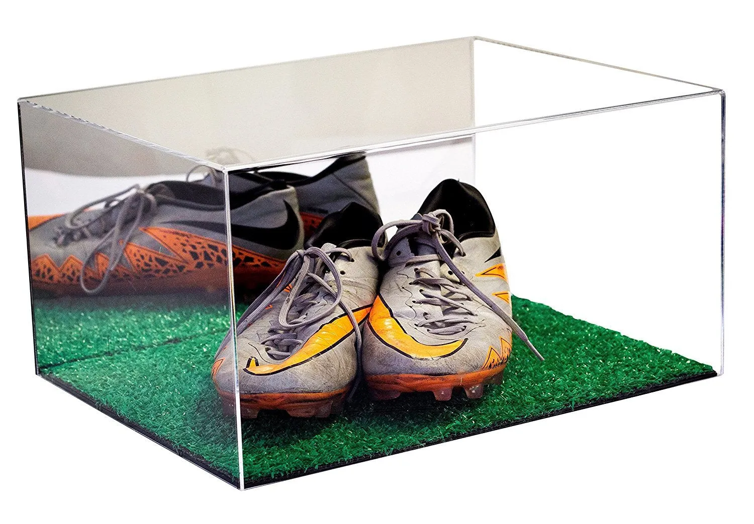 Large Display Case for Small Basketball High Top Shoes, Sneakers, Lacrosse, Soccer & Football Cleats with Mirror Back No Wall Mounts