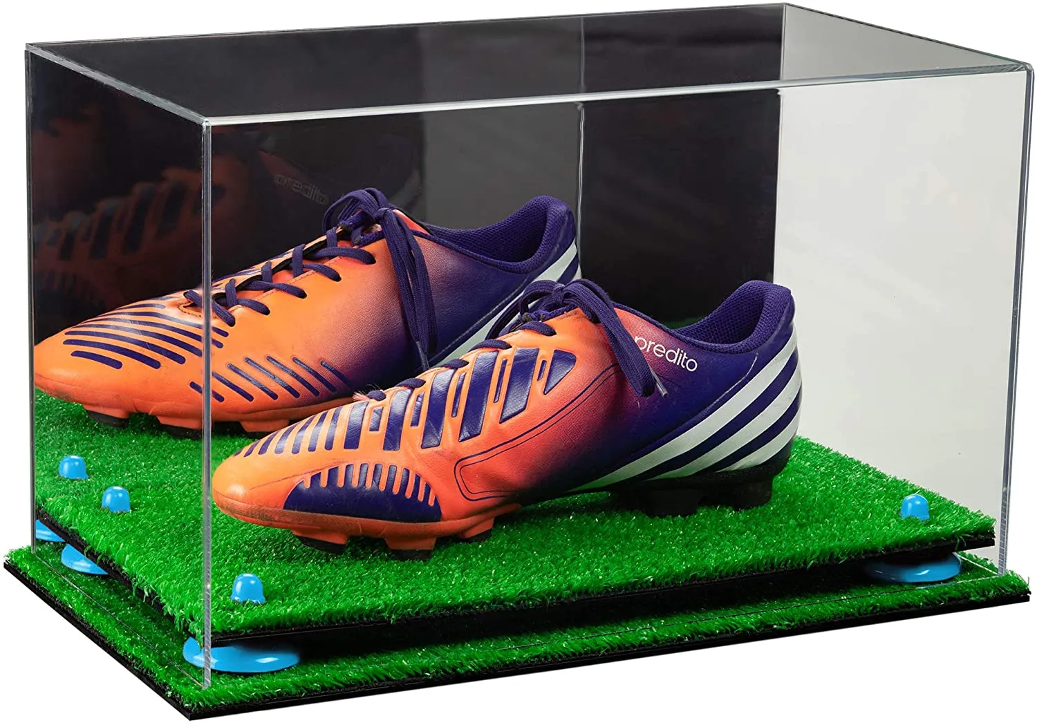 Large Display Case for Small Basketball High Top Shoes, Sneakers, Lacrosse, Soccer & Football Cleats with Mirror Back No Wall Mounts