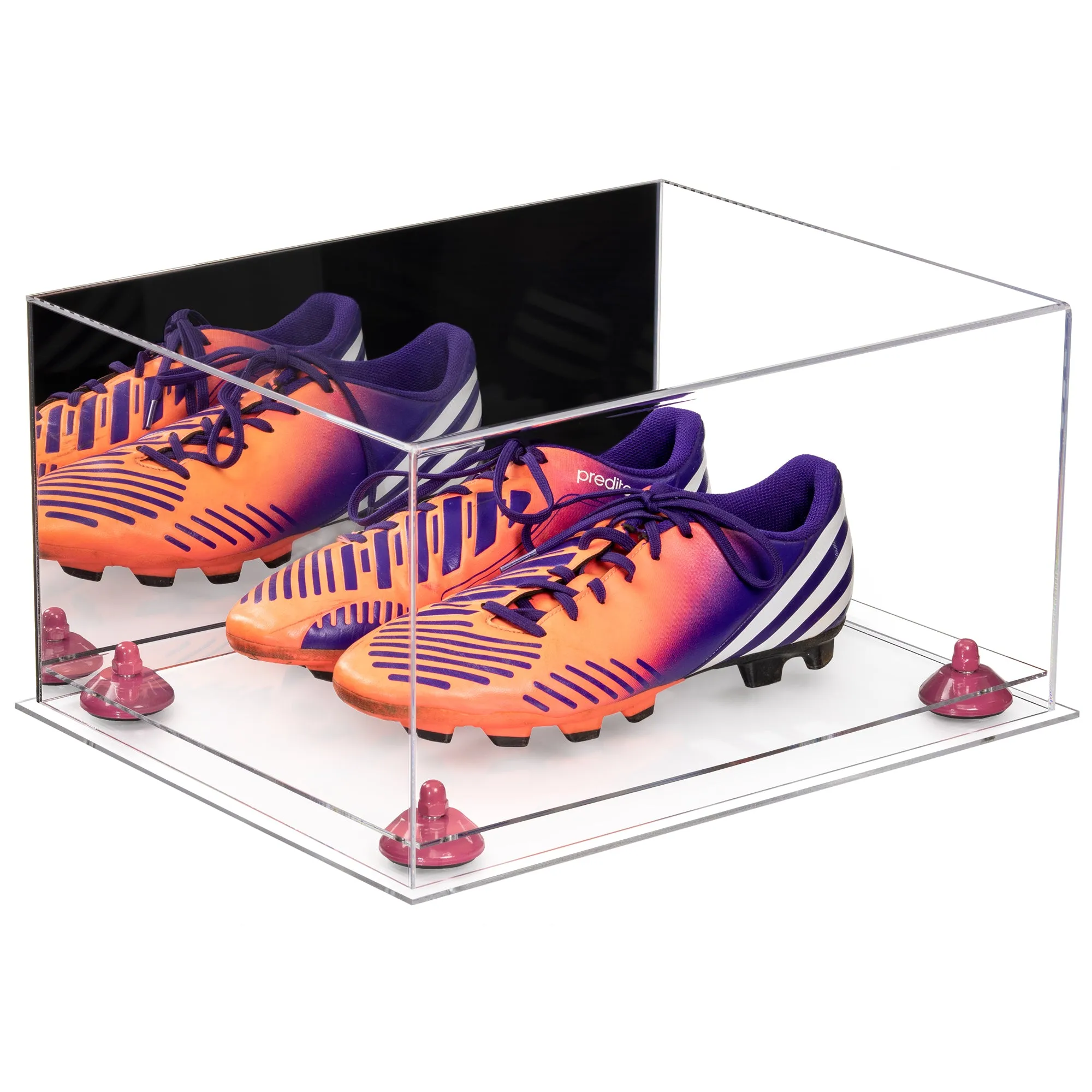 Large Display Case for Small Basketball High Top Shoes, Sneakers, Lacrosse, Soccer & Football Cleats with Mirror Back No Wall Mounts