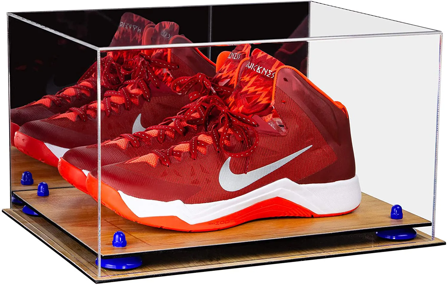 Large Display Case for Small Basketball High Top Shoes, Sneakers, Lacrosse, Soccer & Football Cleats with Mirror Back No Wall Mounts