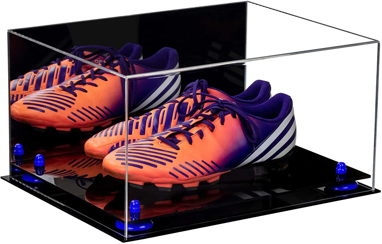 Large Display Case for Small Basketball High Top Shoes, Sneakers, Lacrosse, Soccer & Football Cleats with Mirror Back No Wall Mounts