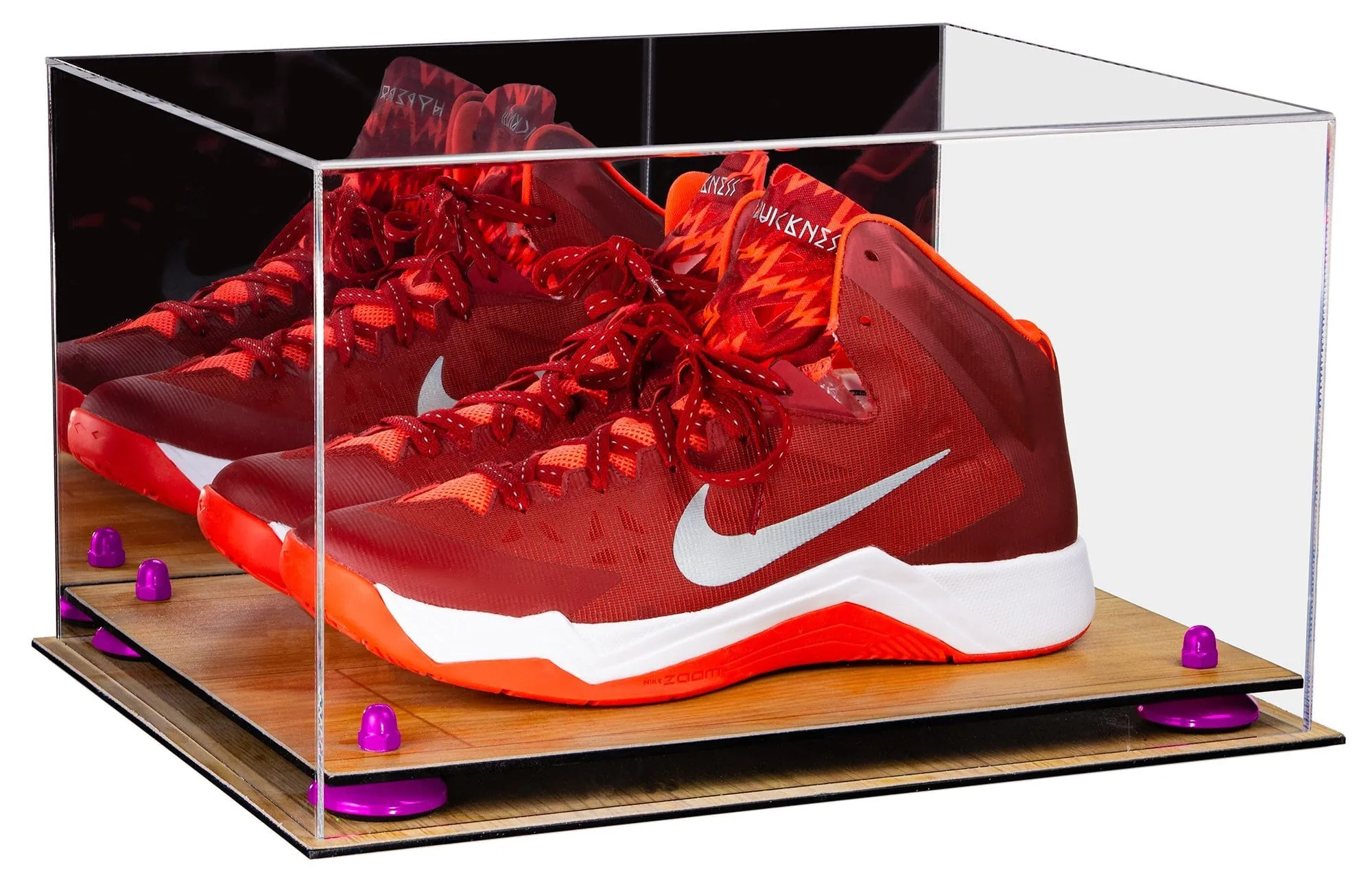 Large Display Case for Small Basketball High Top Shoes, Sneakers, Lacrosse, Soccer & Football Cleats with Mirror Back No Wall Mounts