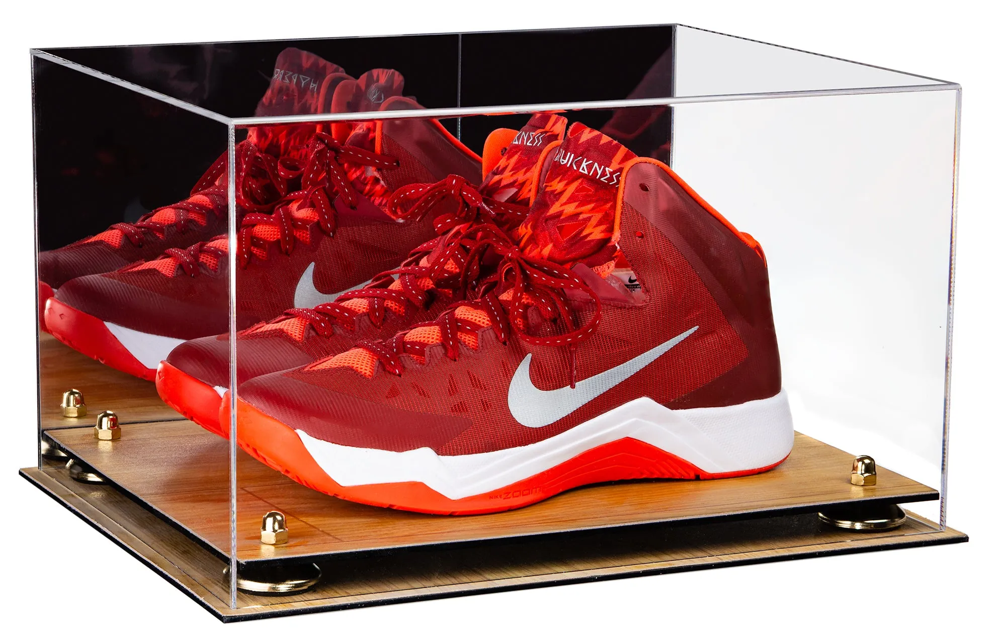 Large Display Case for Small Basketball High Top Shoes, Sneakers, Lacrosse, Soccer & Football Cleats with Mirror Back No Wall Mounts