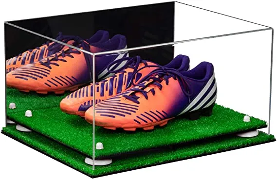 Large Display Case for Small Basketball High Top Shoes, Sneakers, Lacrosse, Soccer & Football Cleats with Mirror Back No Wall Mounts