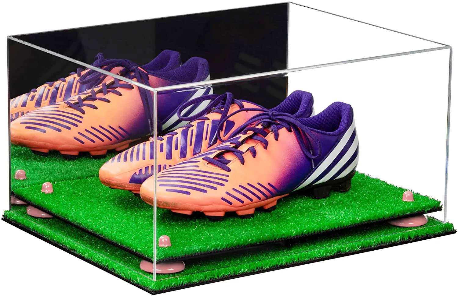 Large Display Case for Small Basketball High Top Shoes, Sneakers, Lacrosse, Soccer & Football Cleats with Mirror Back No Wall Mounts