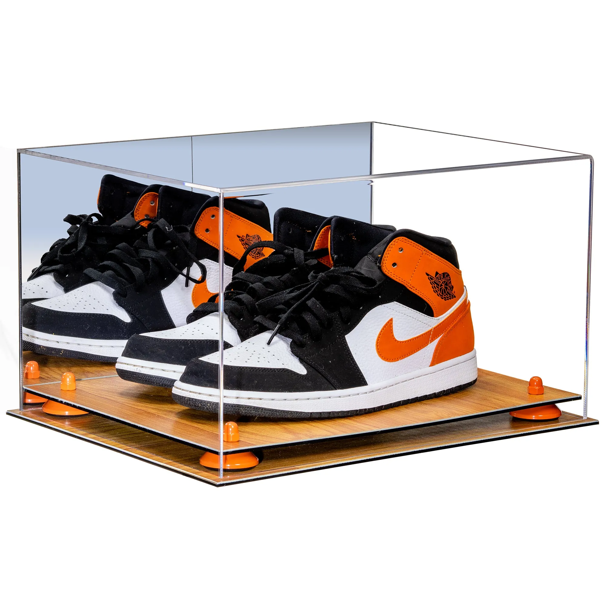 Large Display Case for Small Basketball High Top Shoes, Sneakers, Lacrosse, Soccer & Football Cleats with Mirror Back No Wall Mounts