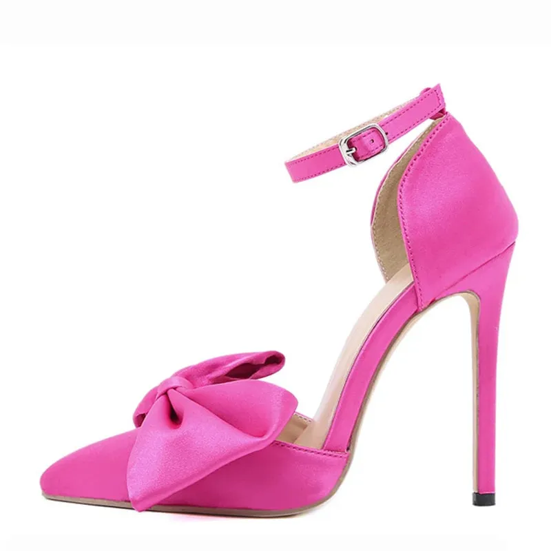 Liyke 2024 New Women Pumps Sandals Fashion Butterfly-Knot Pointed Toe Ankle Buckle Strap Stiletto High Heels Wedding Dress Shoes