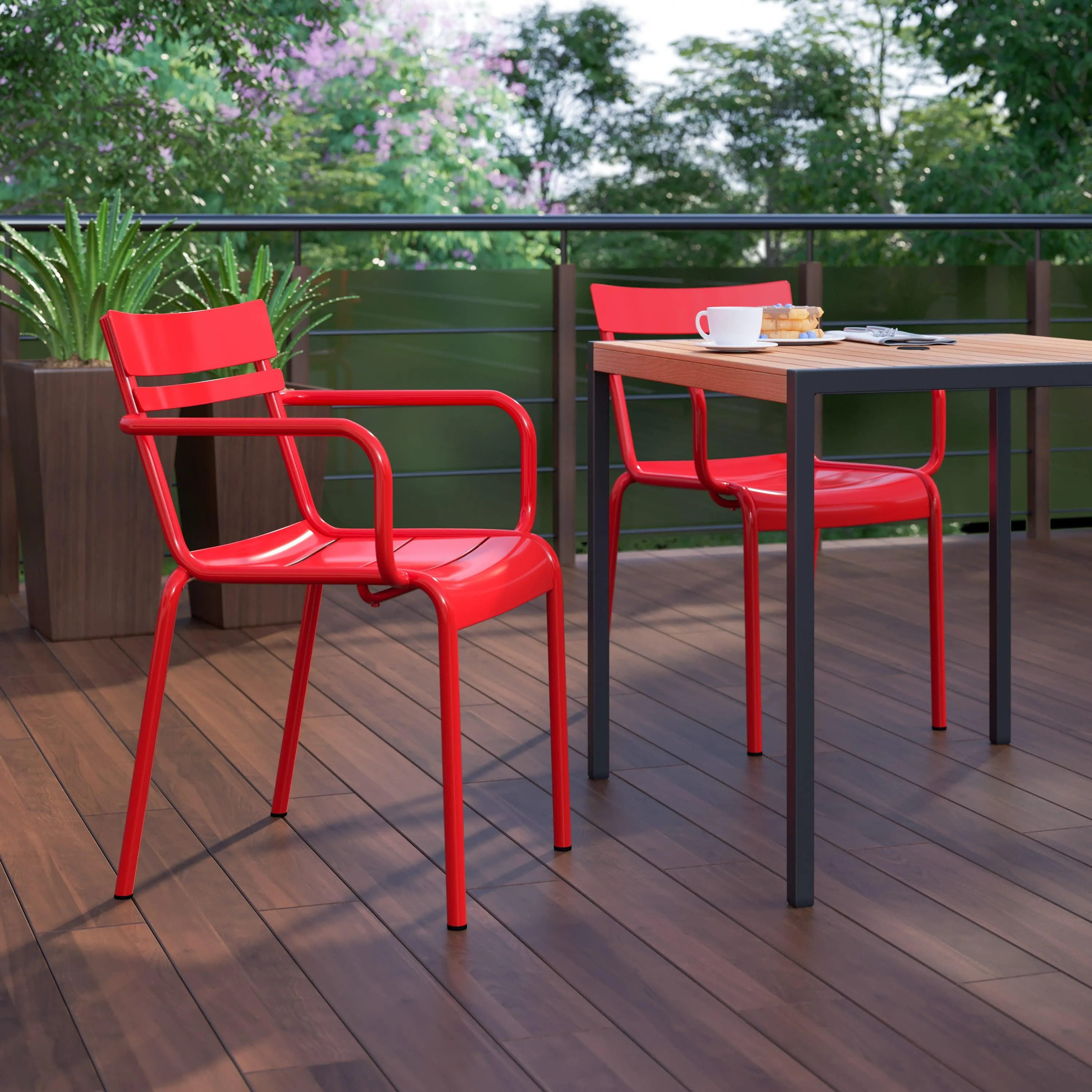 Nash Commercial Grade Steel Indoor-Outdoor Stackable Chair with 2 Slats and Arms