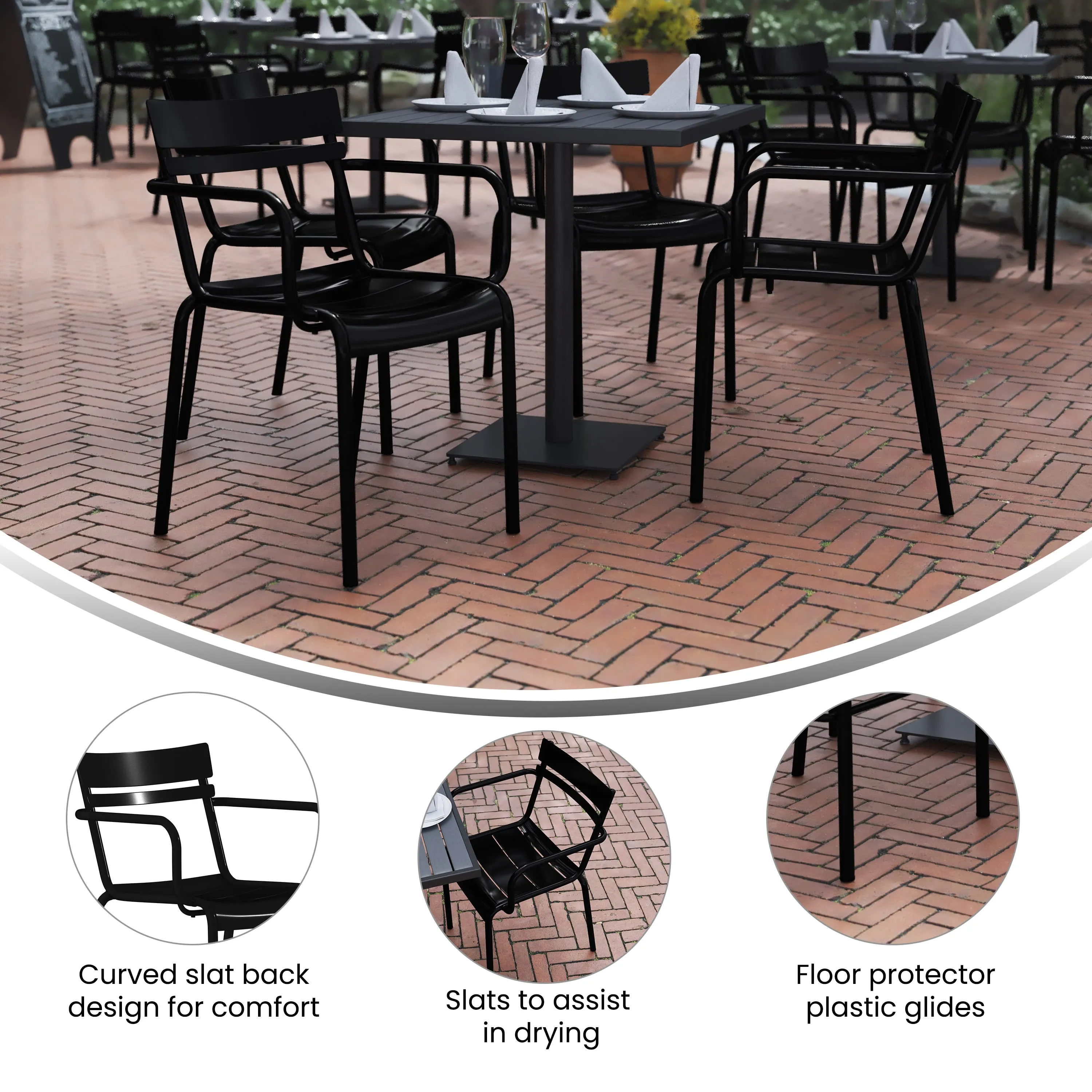 Nash Commercial Grade Steel Indoor-Outdoor Stackable Chair with 2 Slats and Arms