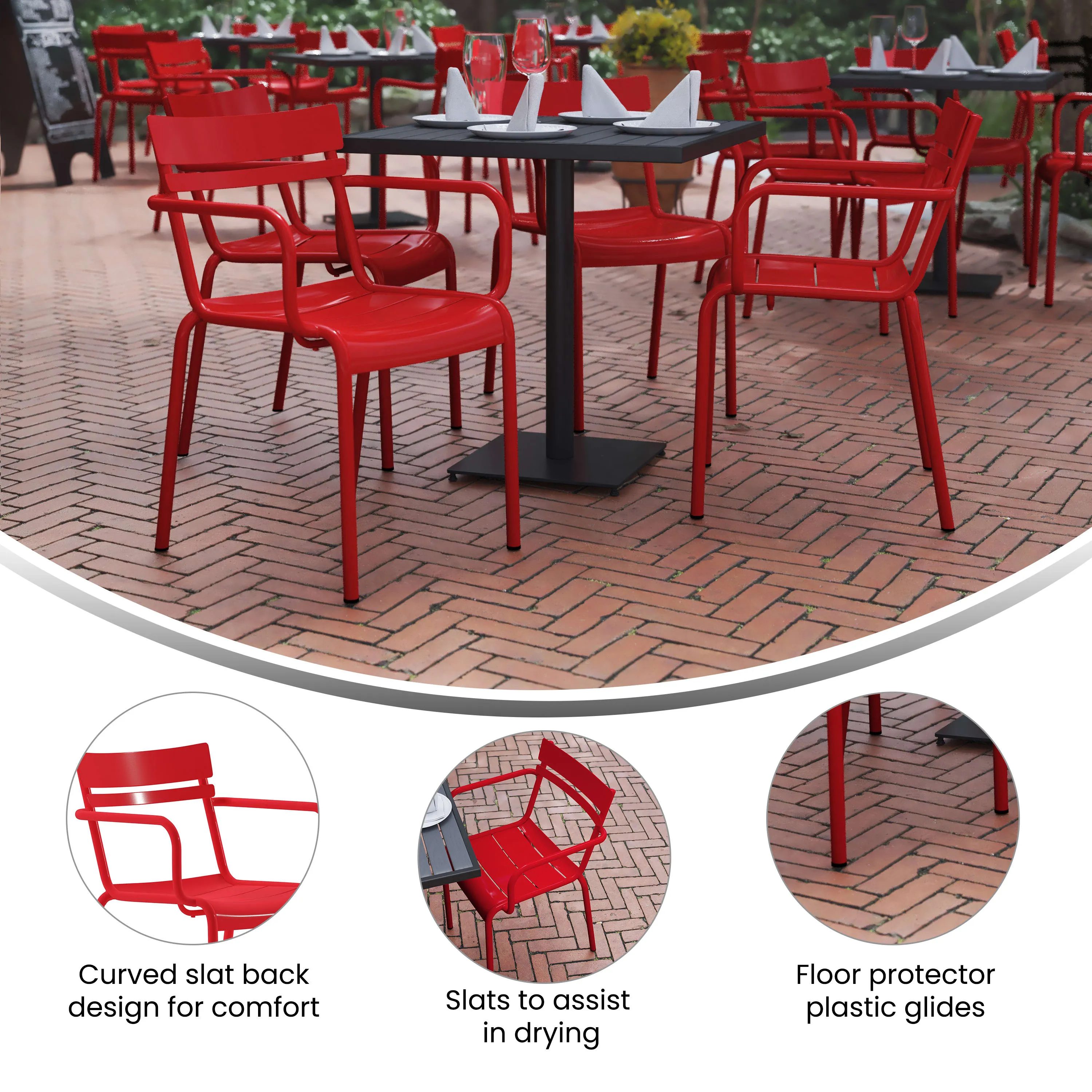 Nash Commercial Grade Steel Indoor-Outdoor Stackable Chair with 2 Slats and Arms