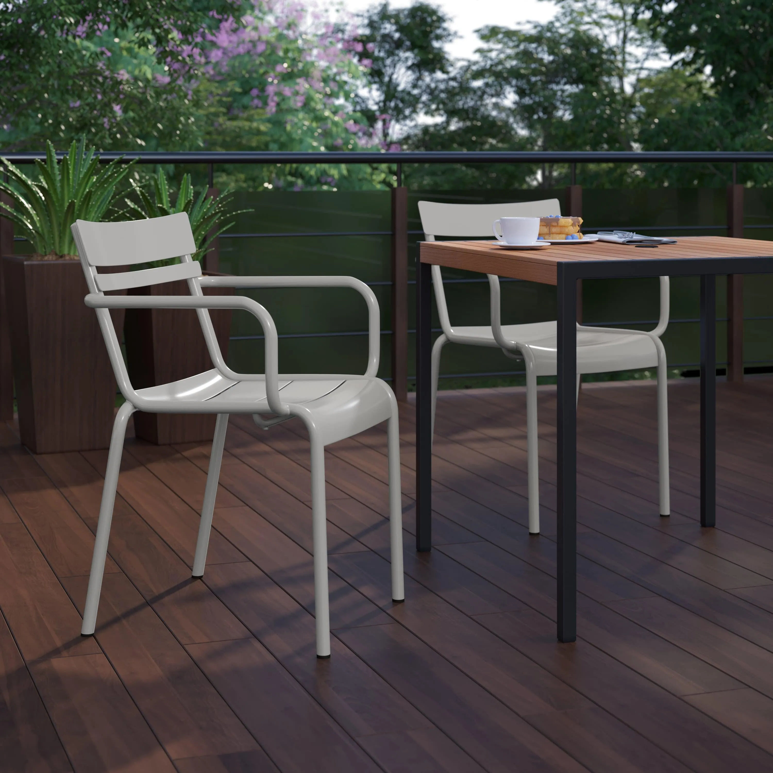 Nash Commercial Grade Steel Indoor-Outdoor Stackable Chair with 2 Slats and Arms