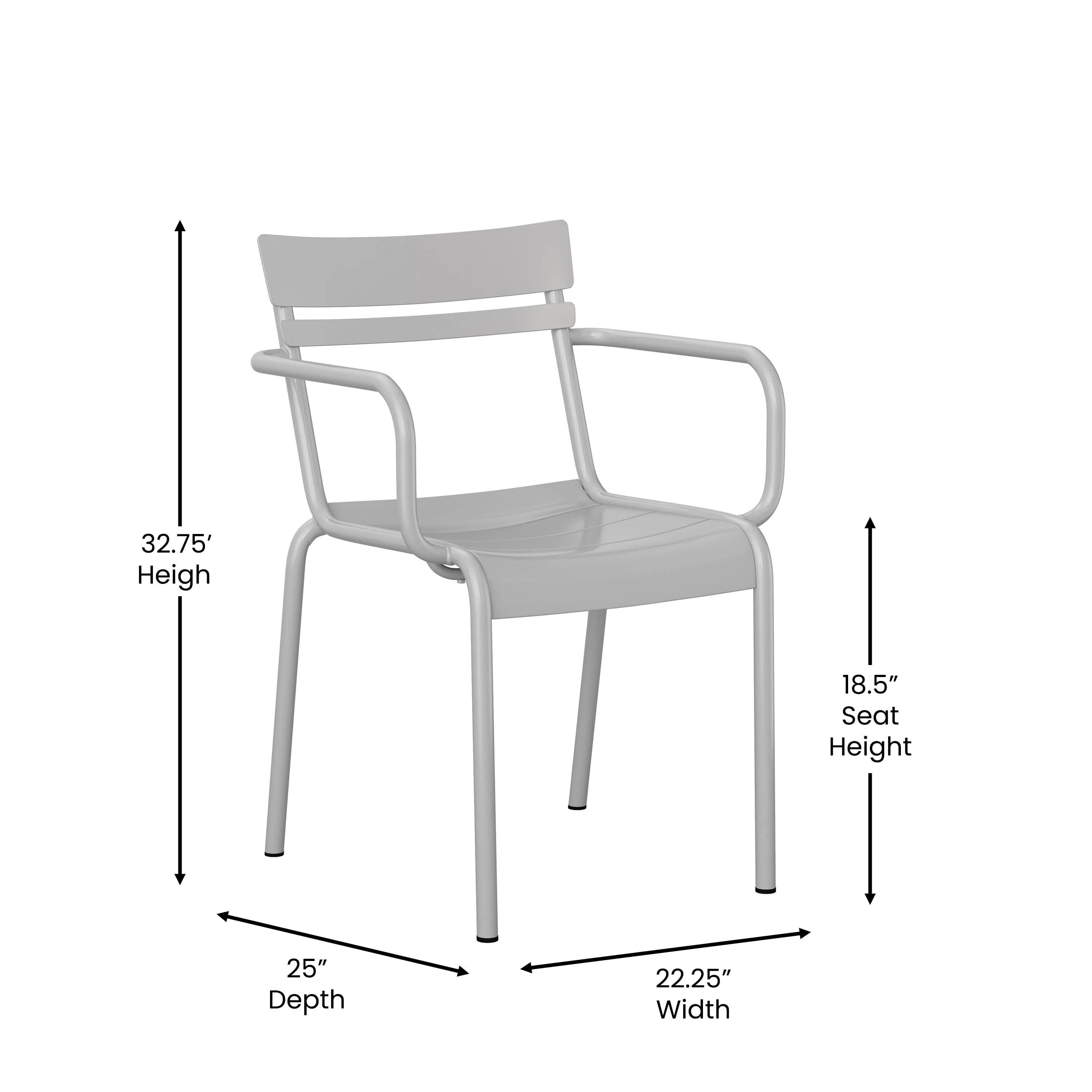 Nash Commercial Grade Steel Indoor-Outdoor Stackable Chair with 2 Slats and Arms