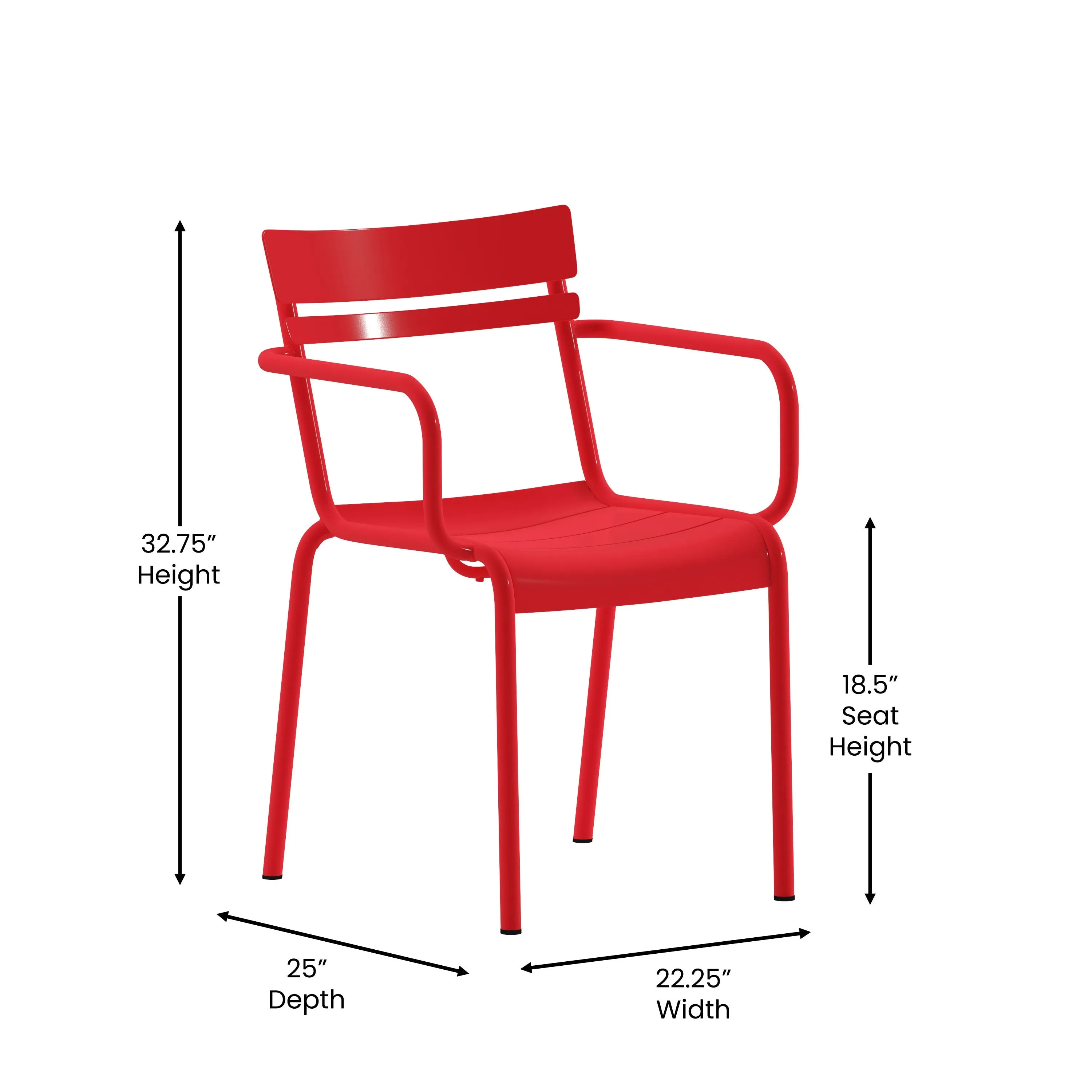 Nash Commercial Grade Steel Indoor-Outdoor Stackable Chair with 2 Slats and Arms