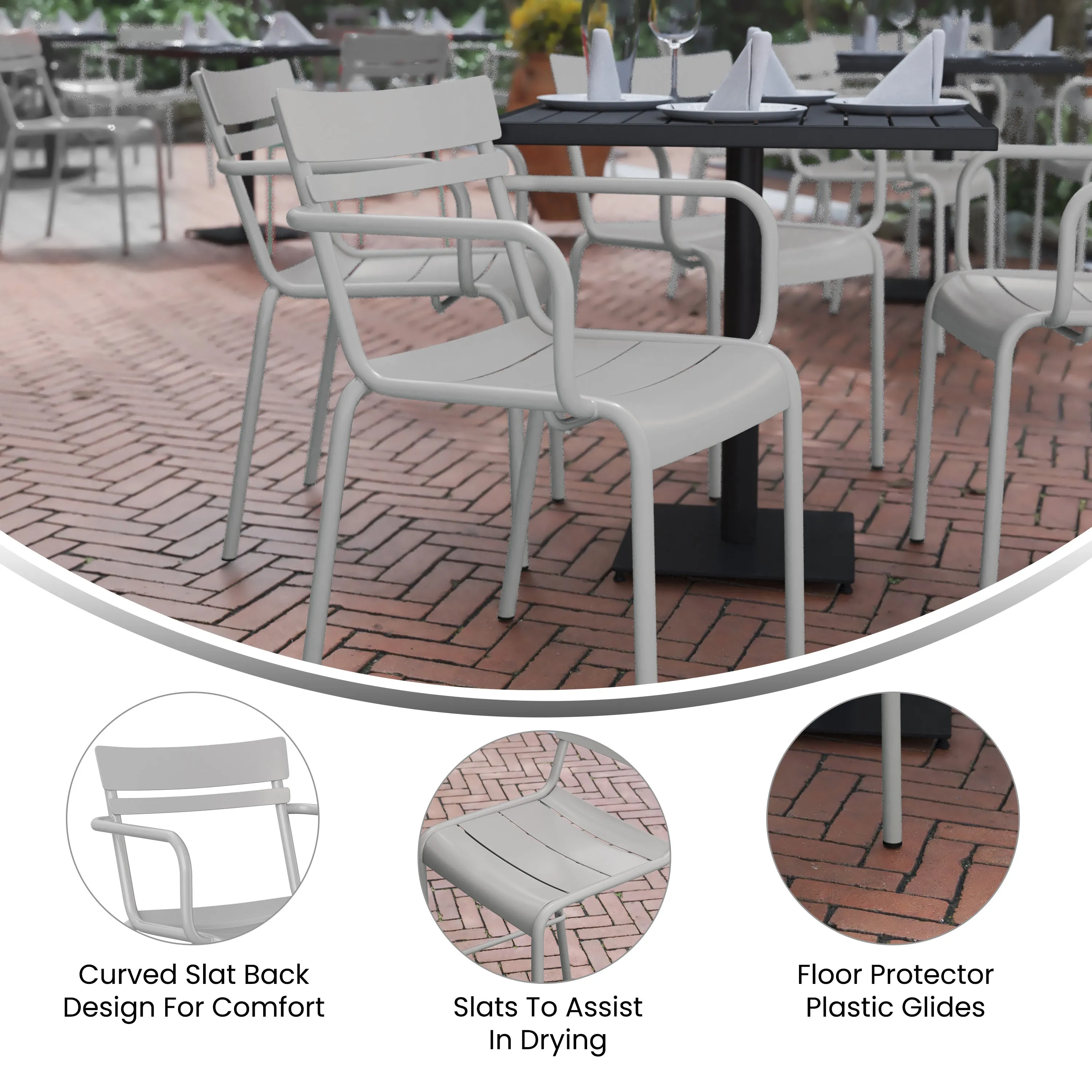 Nash Commercial Grade Steel Indoor-Outdoor Stackable Chair with 2 Slats and Arms