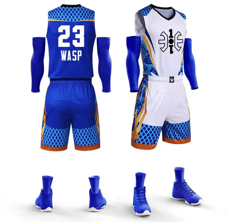 New DIY Kids Men Team Basketball Jersey Set Blank Women Sport Tracksuit Breathable Pocket Basketball Jerseys Uniforms Customized