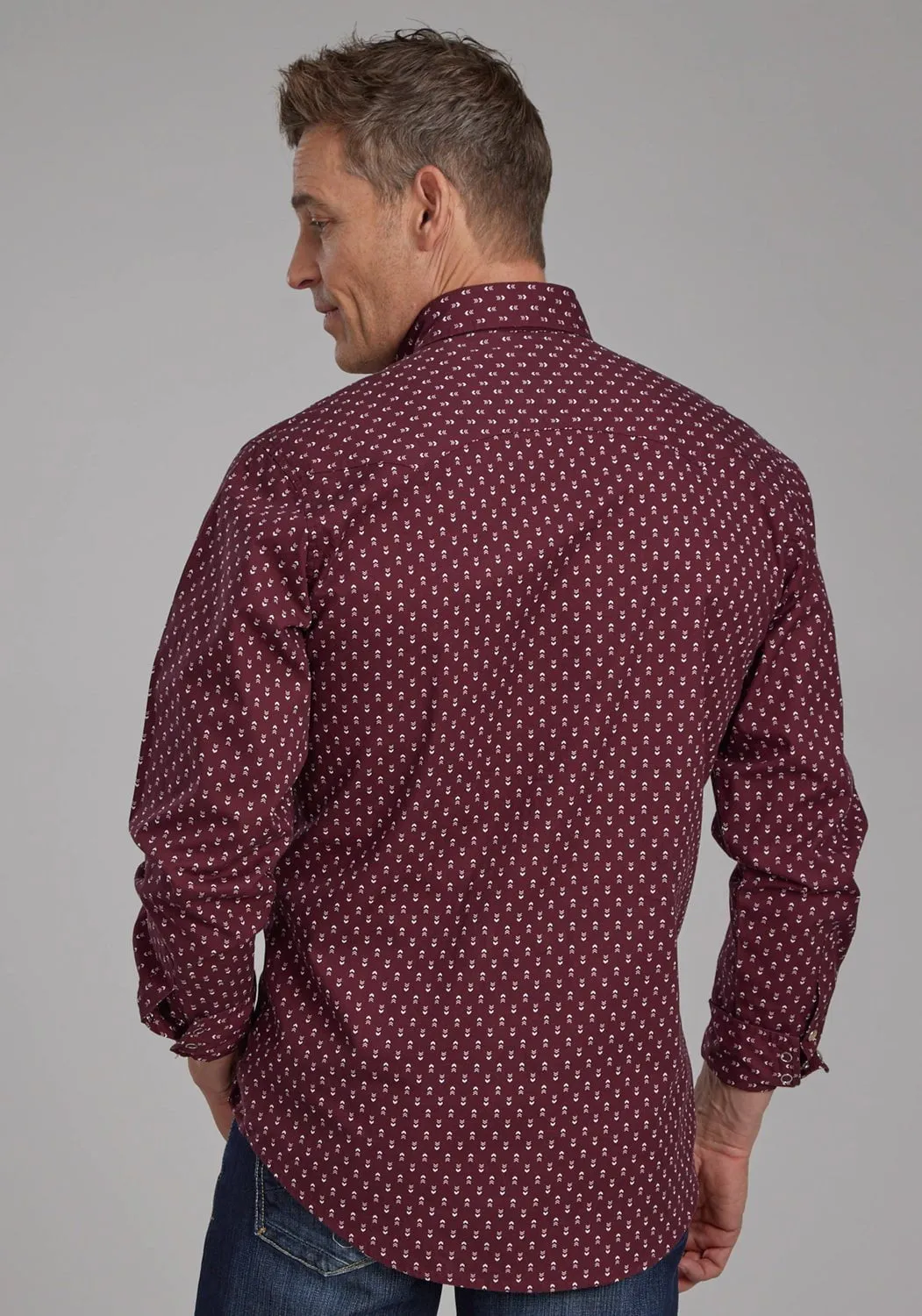 Roper Mens 2174 Arrow Print Red 100% Cotton L/S Shirt