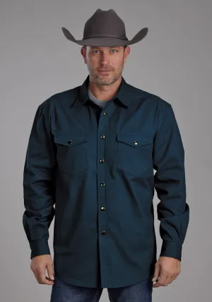 Roper Mens Brushed Twill Teal 100% Cotton L/S Shirt