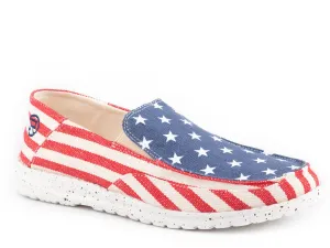 Roper Womens Hang Loose Blue/Red Textile Slip-On Shoes