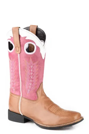 Roper Womens James Tan/Pink Leather Cowboy Boots