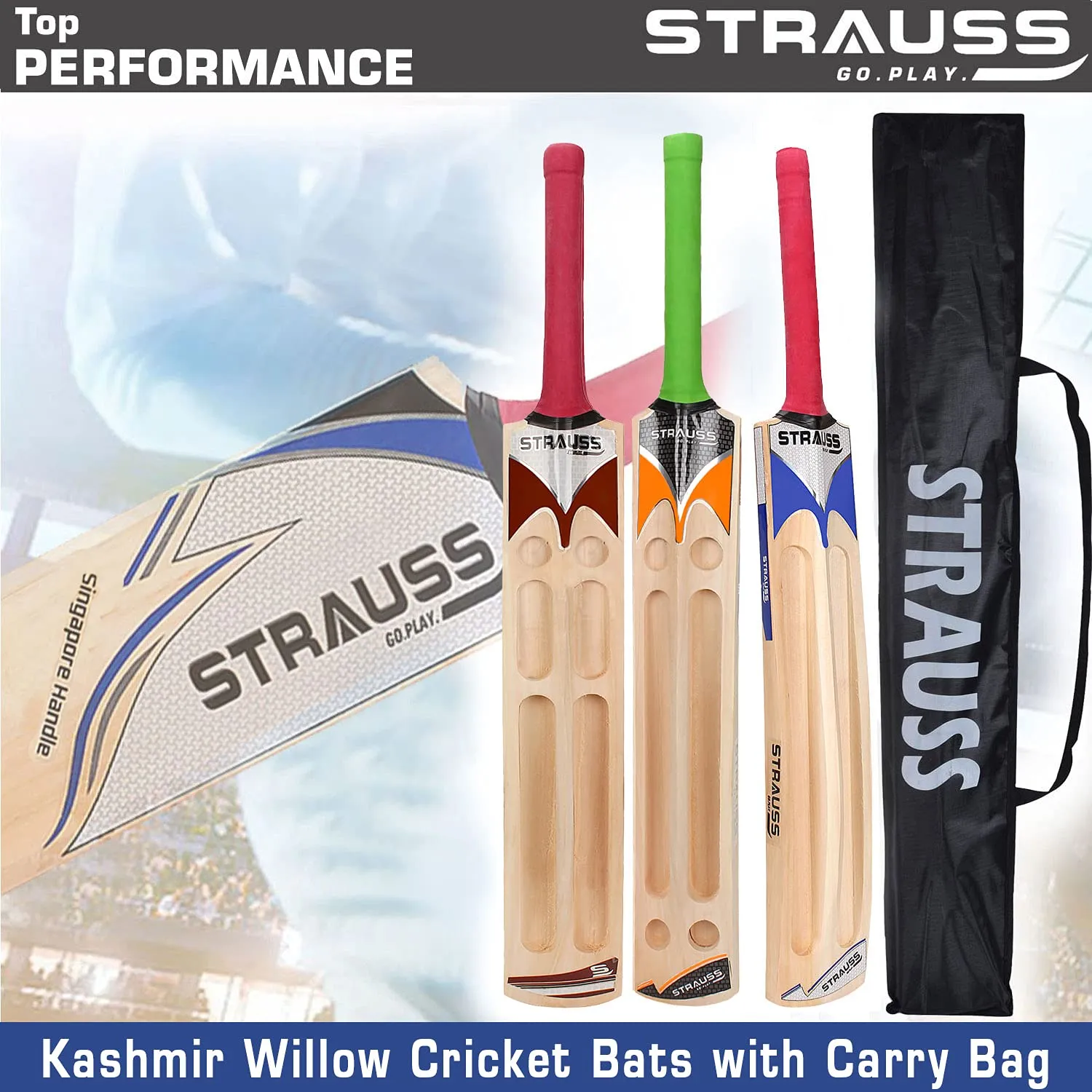 Strauss Scoop Tennis Cricket Bat | Edition: Blaster | Full Size | Kashmir Willow | Plain | Lightweight | Tennis Ball Cricket Bat