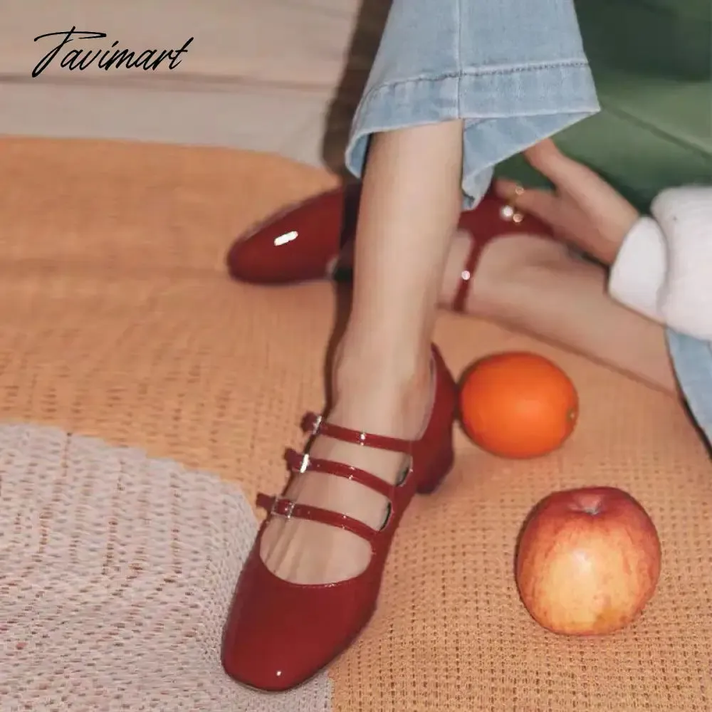 Tavimart New Mary Jane Shoes  Square Toe Pumps Women Sexy Buckle High Heels Shoes Woman Fashion Party Ladies Shoes Zapatos De Mujer