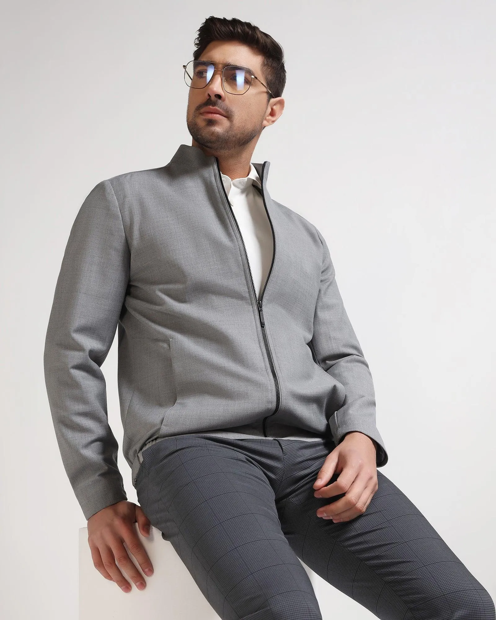 TechPro Grey Solid Zipper Jacket - Zeno