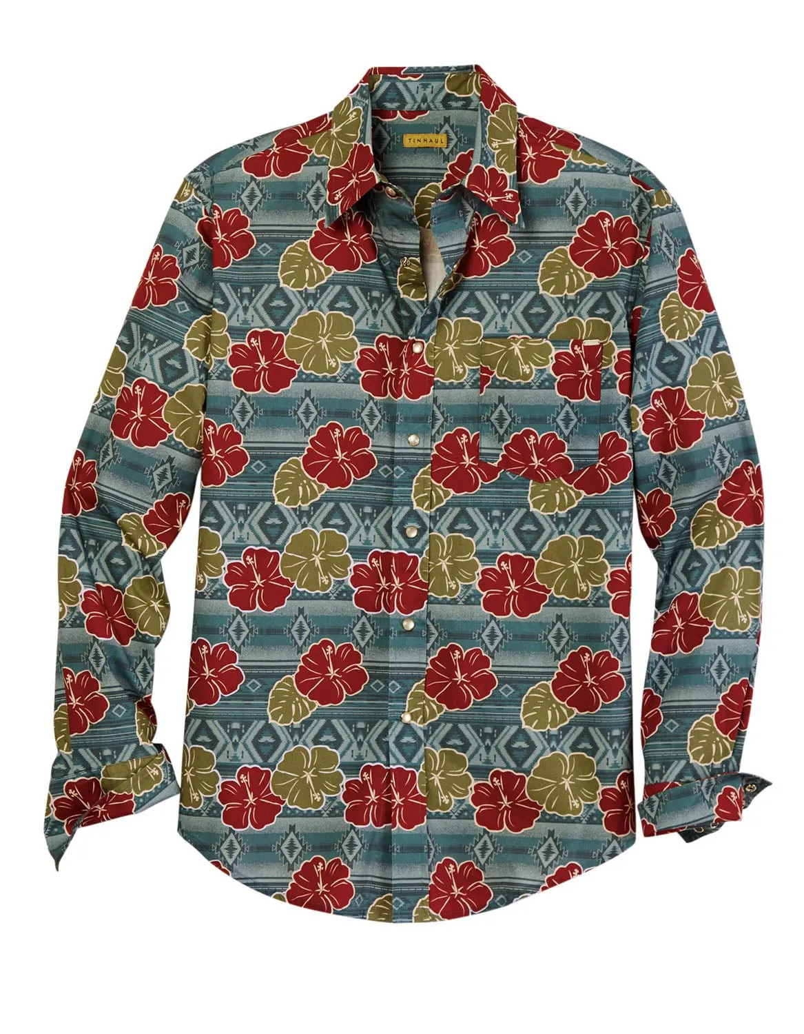 Tin Haul Mens Tropical Aztec Multi-Color 100% Cotton L/S Shirt