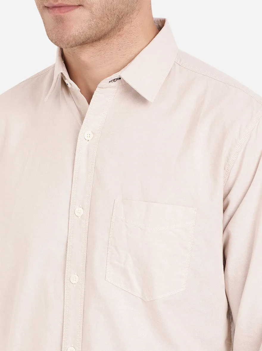 Topica Cream Solid Slim Fit Semi Casual Shirt | JadeBlue