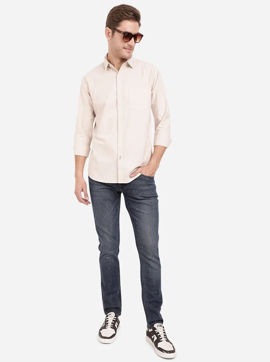 Topica Cream Solid Slim Fit Semi Casual Shirt | JadeBlue