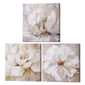 White Floral Canvas Wall Art Print Set of 3 - 16" x 16"