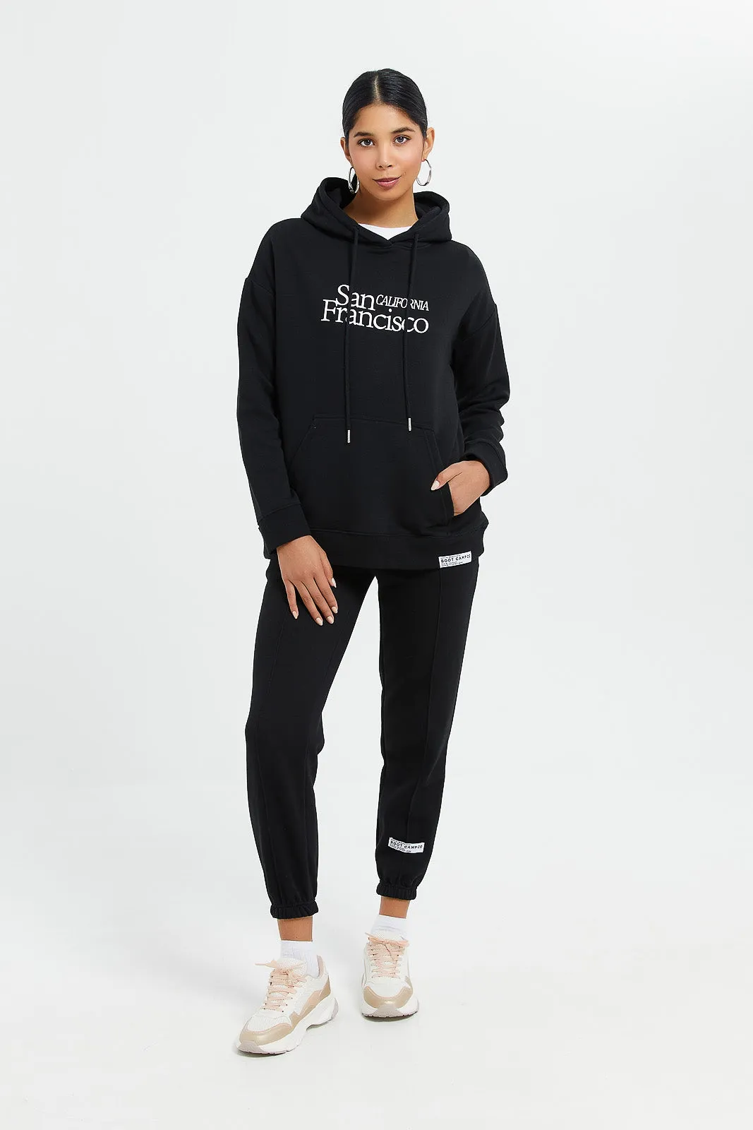 Women Black Placement Print Jogger