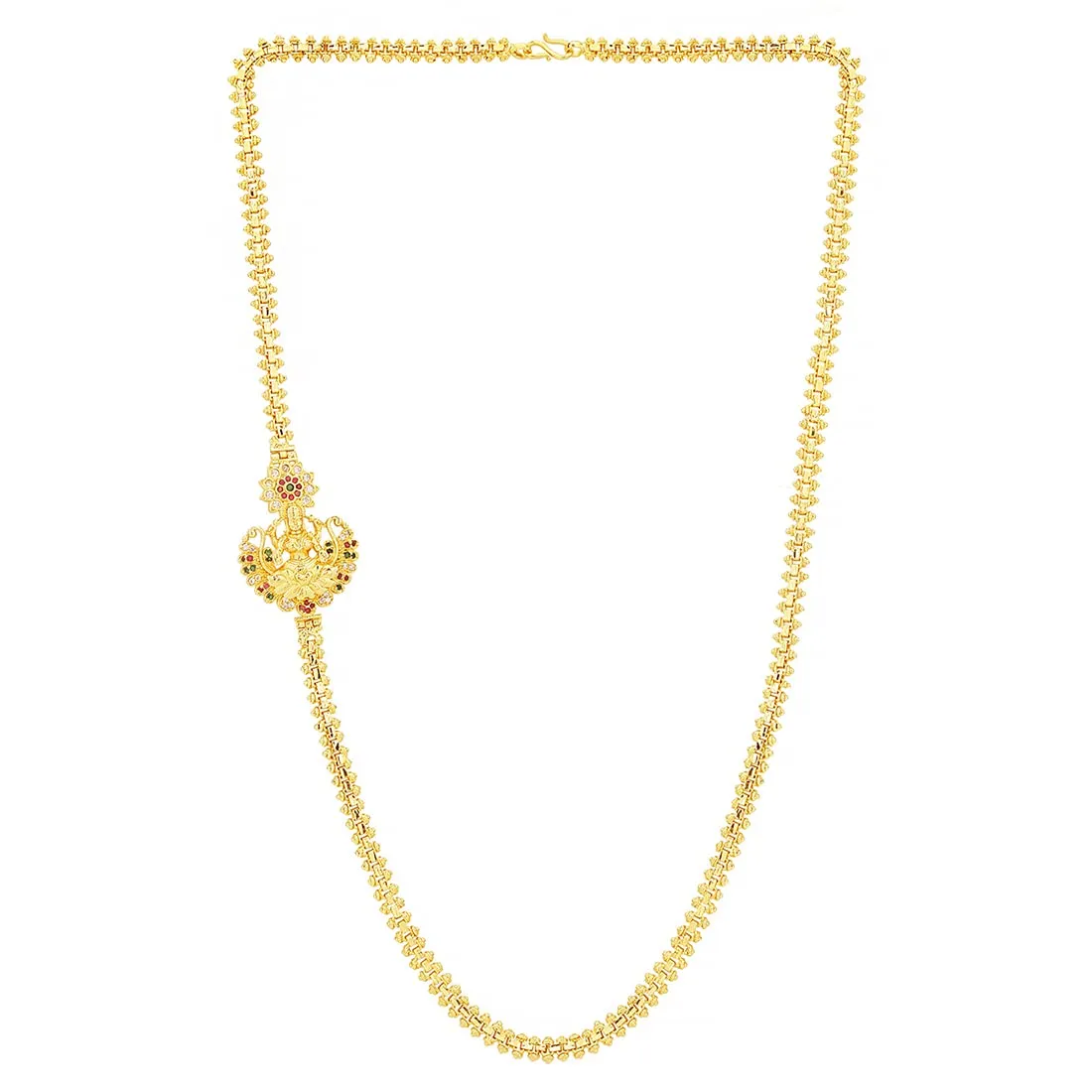 Yellow Chimes Classic AD/American Diamond Studded Gold Plated Necklace Lakshmi Mugappu Mopu Chain Thali chain Design with side Mugappu for Women and Girls