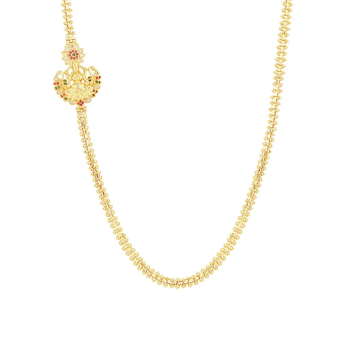 Yellow Chimes Classic AD/American Diamond Studded Gold Plated Necklace Lakshmi Mugappu Mopu Chain Thali chain Design with side Mugappu for Women and Girls